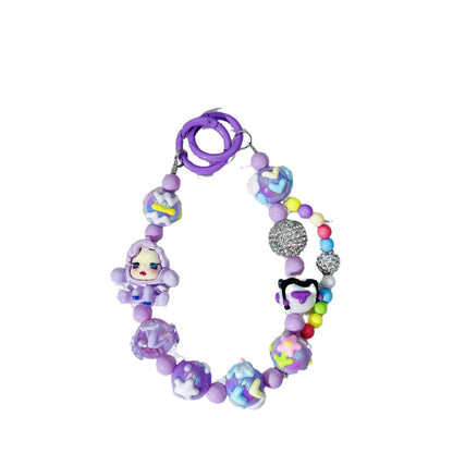 Creative hand-painted graffiti cartoon mobile phone chain diamond ball bead string mobile phone case back clip pendant keychain accessories wholesale