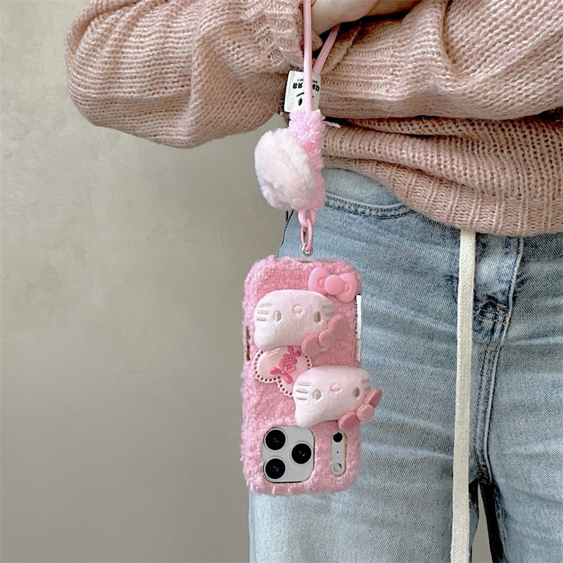 Autumn and winter plush three-dimensional cartoon all-inclusive anti-drop mobile phone case protective case