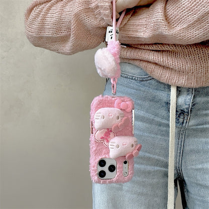 Autumn and winter plush three-dimensional cartoon all-inclusive anti-drop mobile phone case protective case