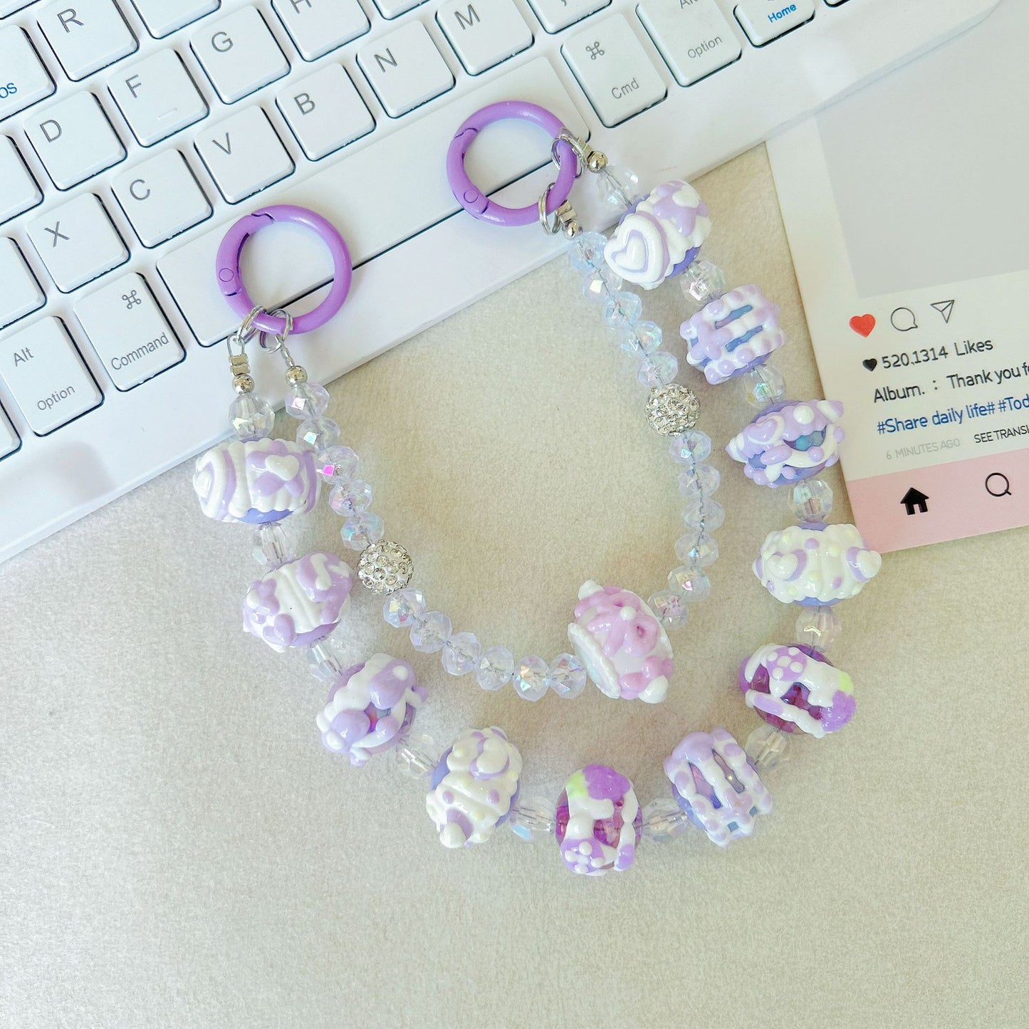 Creative bead string double chain hand-painted beads mobile phone chain cartoon doll keychain pendant bag pendant Xiaohongshu same style