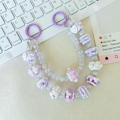 Creative bead string double chain hand-painted beads mobile phone chain cartoon doll keychain pendant bag pendant Xiaohongshu same style