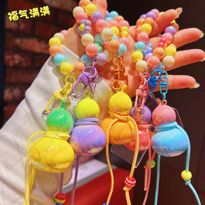 New electroplated colorful gourd keychain cartoon couple mobile phone chain bead string wrist rope anti-lost chain bag pendant