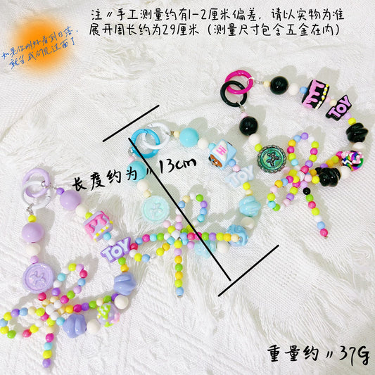 Creative candy color hand-painted bead string mobile phone chain letter keychain pendant earphone bag mobile phone case decorative gift