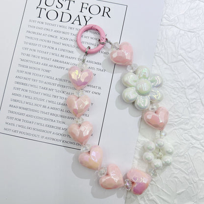 New electroplated love sunflower keychain bead string mobile phone pendant small fresh color bag accessories earphone pendant