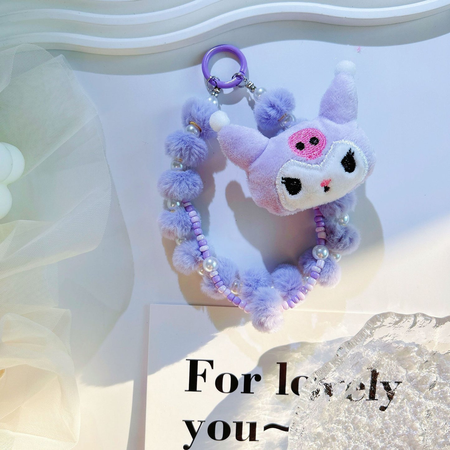Autumn and winter new cartoon strawberry bear plush mobile phone chain bead string keychain bag cute pendant bag extension chain