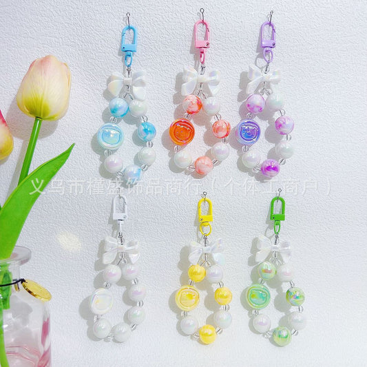 Cartoon piglet calcium chip short mobile phone chain pendant, candy color bead string, car key chain, headphone bag, small pendant