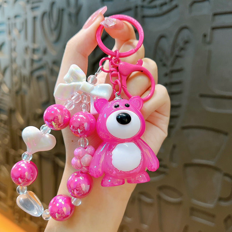 New gradual change strawberry bear bead string mobile phone key pendant pendant bag accessories cute exquisite key chain gift