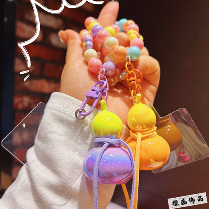 New electroplated colorful gourd keychain cartoon couple mobile phone chain bead string wrist rope anti-lost chain bag pendant