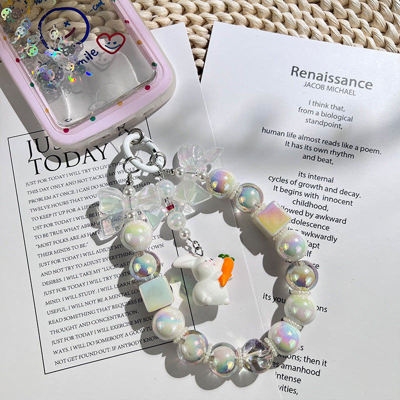 New acrylic bow bead string mobile phone chain keychain pendant DIY bag accessories fashionable and simple style