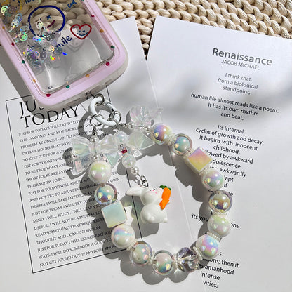 New acrylic bow bead string mobile phone chain keychain pendant DIY bag accessories fashionable and simple style