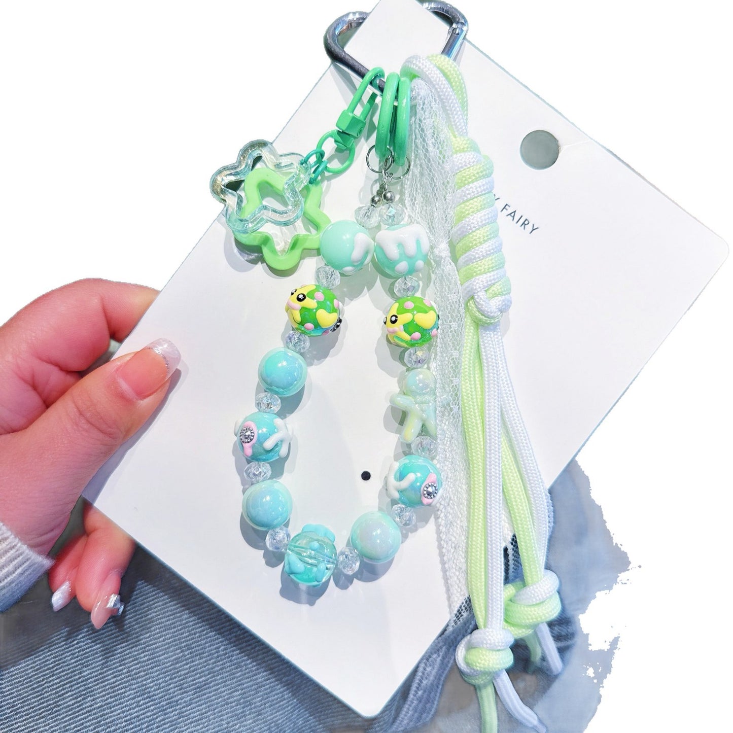 ins Wind Cross-border Cartoon Series Color Rope Bag Pendant Hand-painted Bead String Mobile Phone Chain Pendant Keychain Wholesale