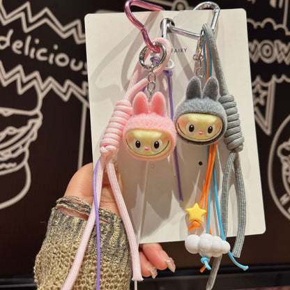 Cross-border cartoon flocked rabub backpack pendant doll desktop three-dimensional ornament keychain pendant couple gift
