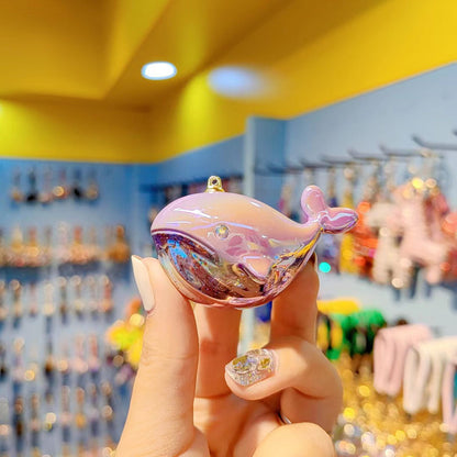 Cartoon Internet celebrity explosion electroplating color whale keychain car key chain couple bag pendant small gift