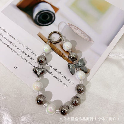 Silver-plated bow mobile phone chain pendant Xiaohongshu same temperament versatile personalized mobile phone case keychain accessories