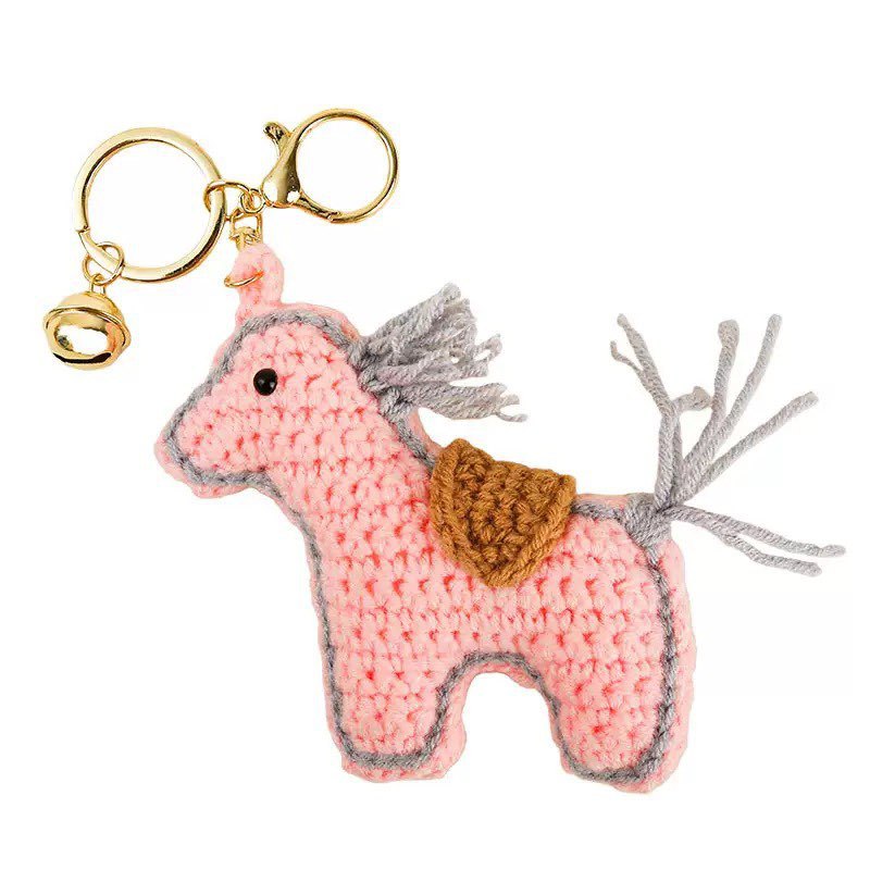 New cute auspicious horse keychain pendant hand-crocheted wool pony New Year's gift pendant wholesale