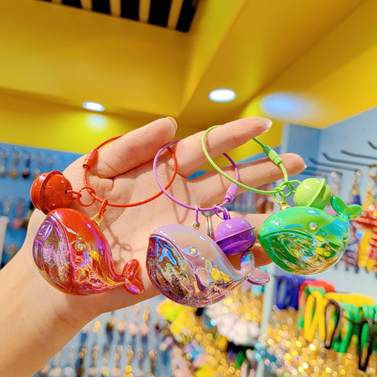 Cartoon Internet celebrity explosion electroplating color whale keychain car key chain couple bag pendant small gift