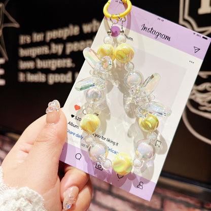 New acrylic high-transparency colorful crystal butterfly bead string mobile phone case pendant Internet celebrity same keychain mobile phone chain