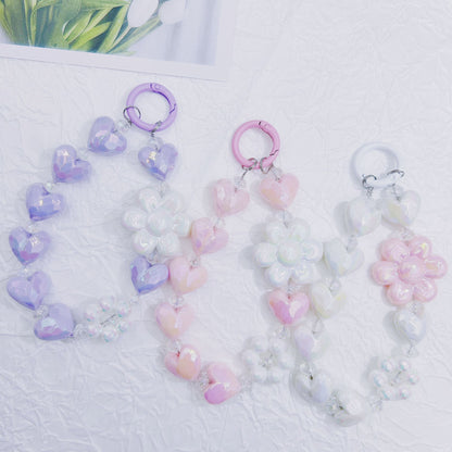 New electroplated love sunflower keychain bead string mobile phone pendant small fresh color bag accessories earphone pendant