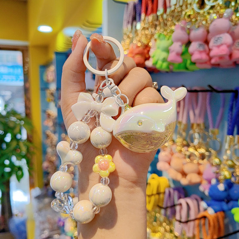 New bead string electroplating color cartoon whale keychain couple bag keychain pendant Internet celebrity small gifts