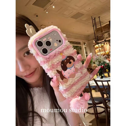 Autumn and winter cute striped embroidered small animals for iPhone17promax Apple 16 mobile phone case 15 new 14