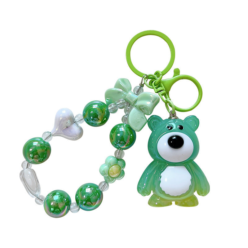 New gradual change strawberry bear bead string mobile phone key pendant pendant bag accessories cute exquisite key chain gift
