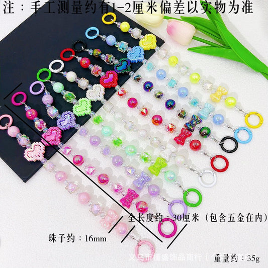 New electroplated love mobile phone chain acrylic color dopamine bead string live broadcast of the same bag water cup chain