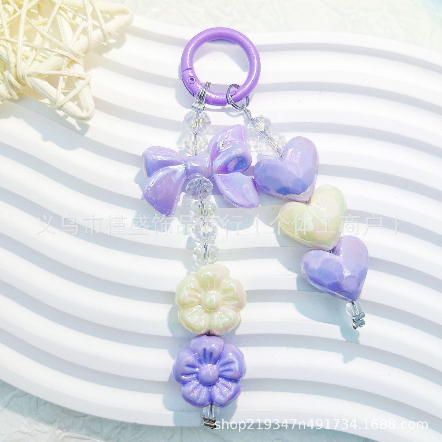 New electroplating cutting surface love bead string mobile phone chain pendant short car keychain pendant Xiaohongshu same style