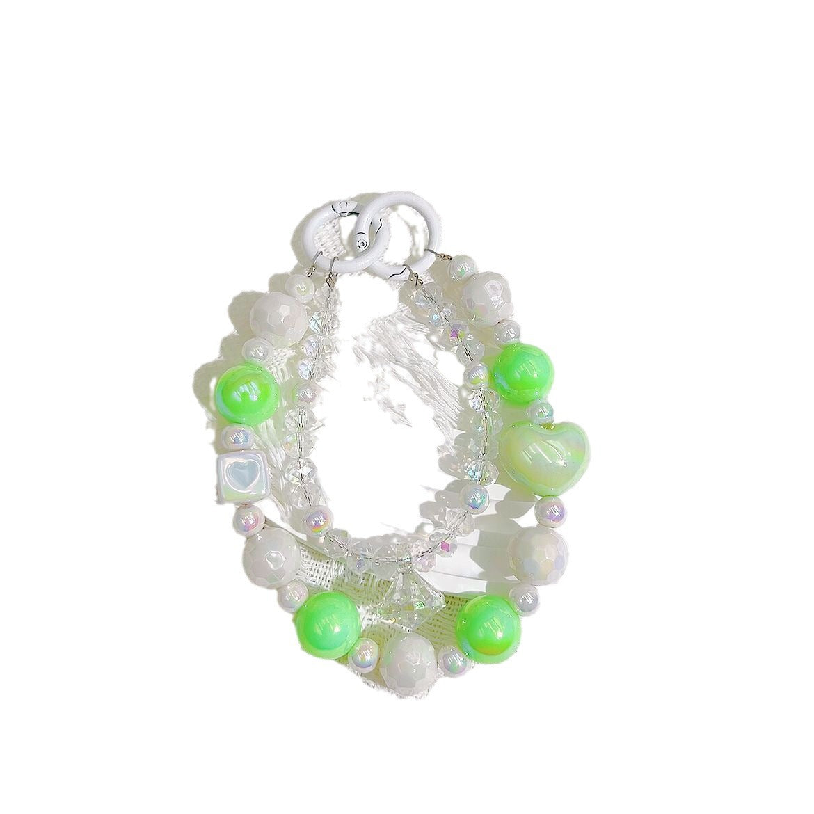 Creative and fresh peach heart crystal bead string mobile phone chain pendant bag pendant chain girl heart versatile accessories gift