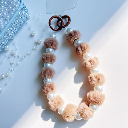 Winter new pom-pom bead string mobile phone chain high-end exquisite mobile phone case bag pendant bag extension chain jewelry