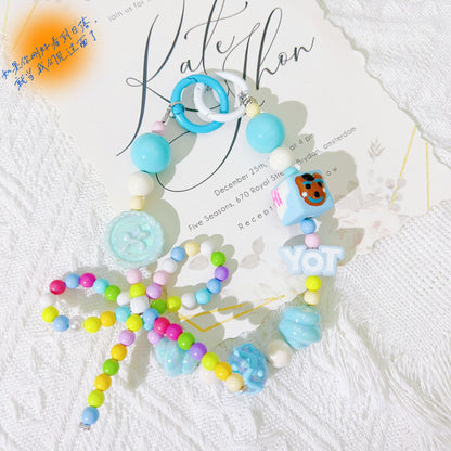 Creative candy color hand-painted bead string mobile phone chain letter keychain pendant earphone bag mobile phone case decorative gift