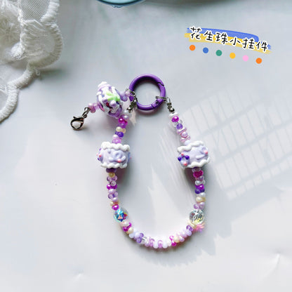 Creative rabub flocking keychain cute lanyard beads string peanut beads mobile phone chain bag pendant key chain