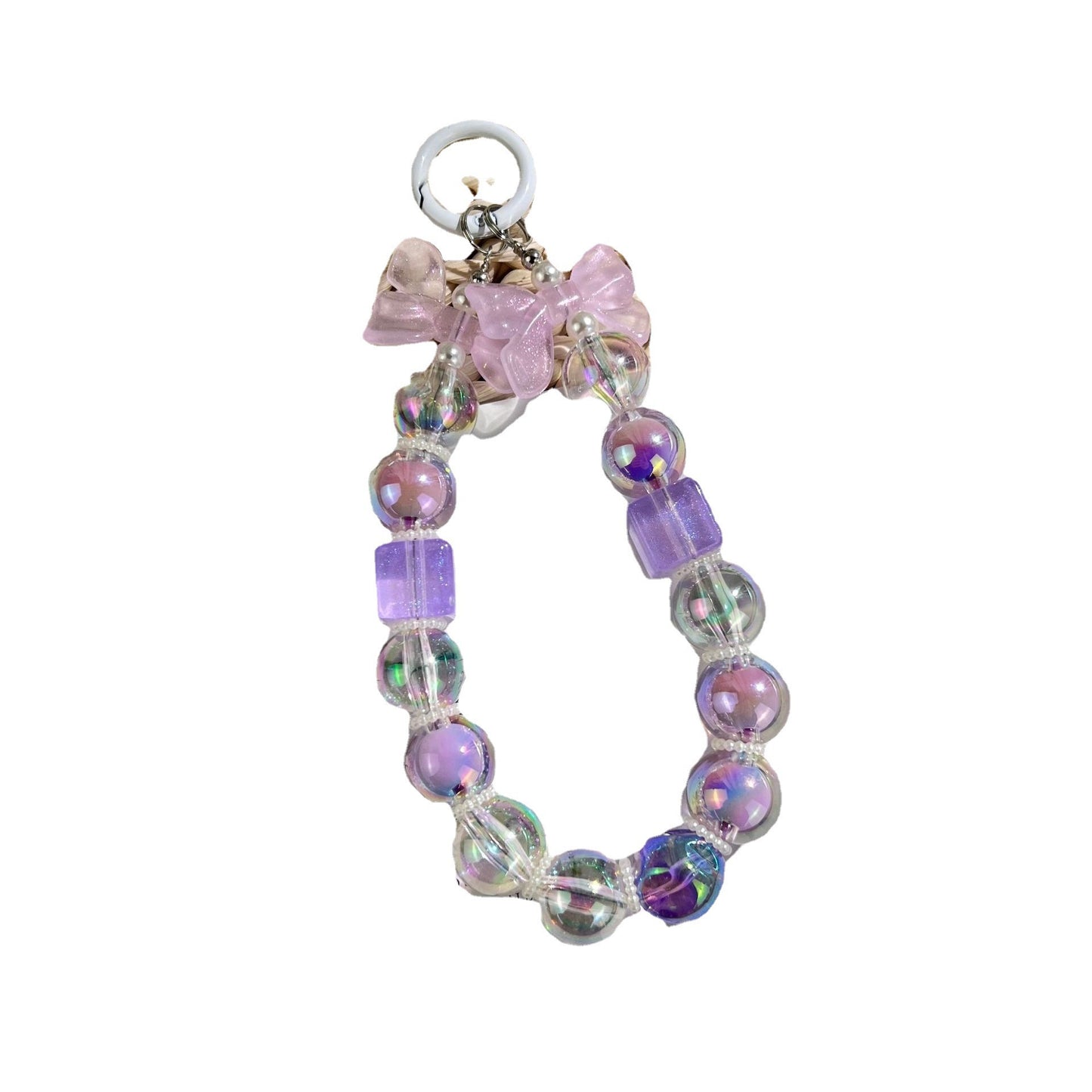 New acrylic bow bead string mobile phone chain keychain pendant DIY bag accessories fashionable and simple style