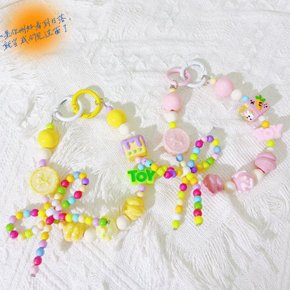 Creative candy color hand-painted bead string mobile phone chain letter keychain pendant earphone bag mobile phone case decorative gift