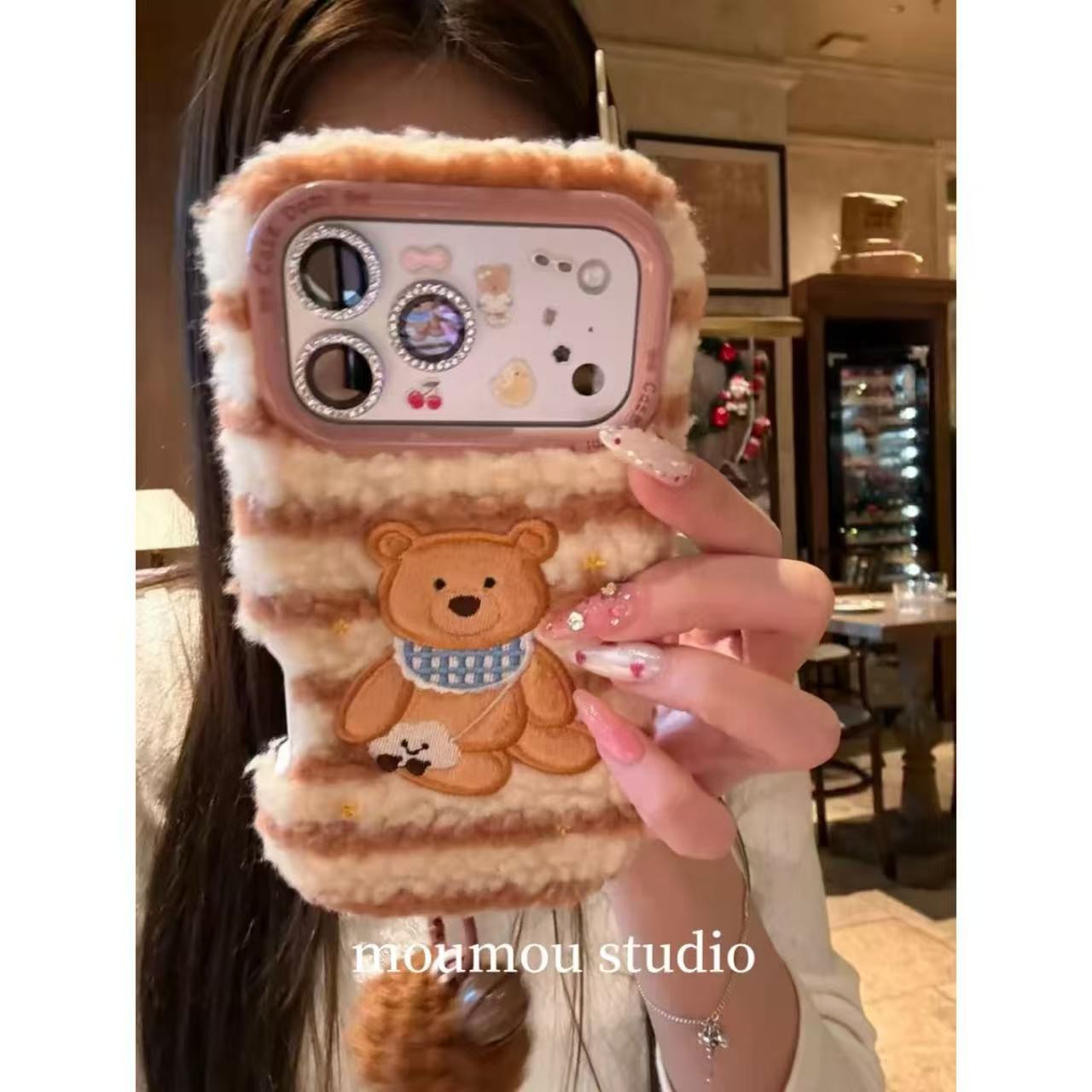 Autumn and winter cute striped embroidered small animals for iPhone17promax Apple 16 mobile phone case 15 new 14