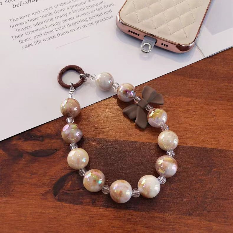 New Korean style ins mixed color bow bead string mobile phone case pendant, bag, key pendant DIY gradual change beads