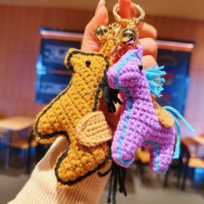 New cute auspicious horse keychain pendant hand-crocheted wool pony New Year's gift pendant wholesale