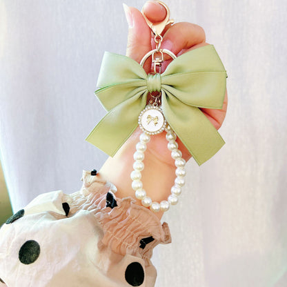 New large pearl bow keychain pendant handmade bead string hair accessories webbing cloth knot bag pendant accessories