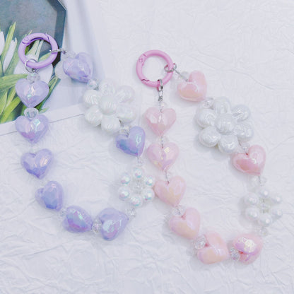 New electroplated love sunflower keychain bead string mobile phone pendant small fresh color bag accessories earphone pendant