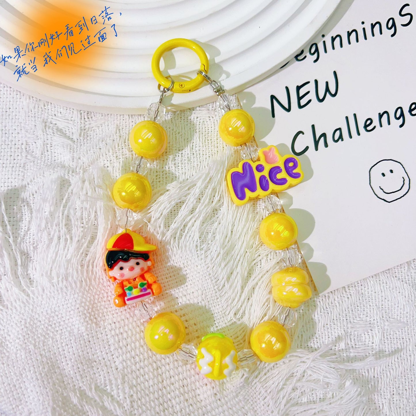 Creative letter cartoon bead string mobile phone chain hand-painted bead keychain pendant Douyin live broadcast same bag accessories