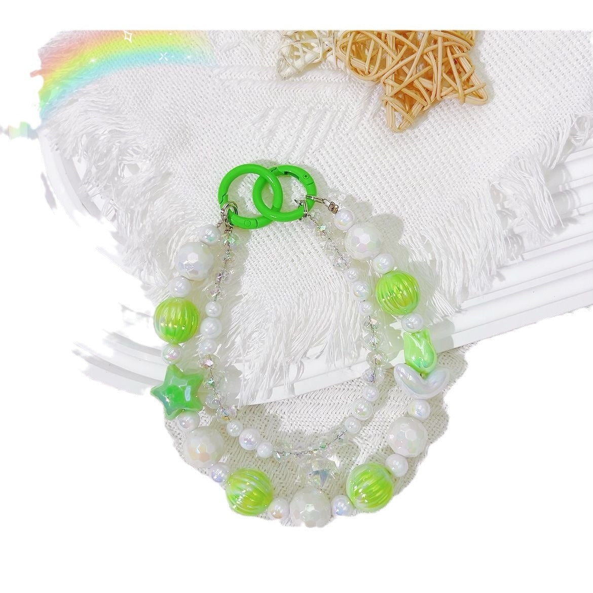 Creative tulip bead string mobile phone chain 16mm smudged pumpkin bead car key pendant small fresh crystal chain