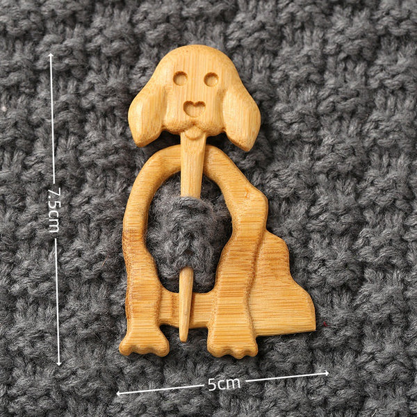 Wooden Animal Pattern Brooch Pin