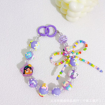 Bow hand-painted beads mobile phone chain blind box same bead string chain bag car keychain pendant clothing accessories