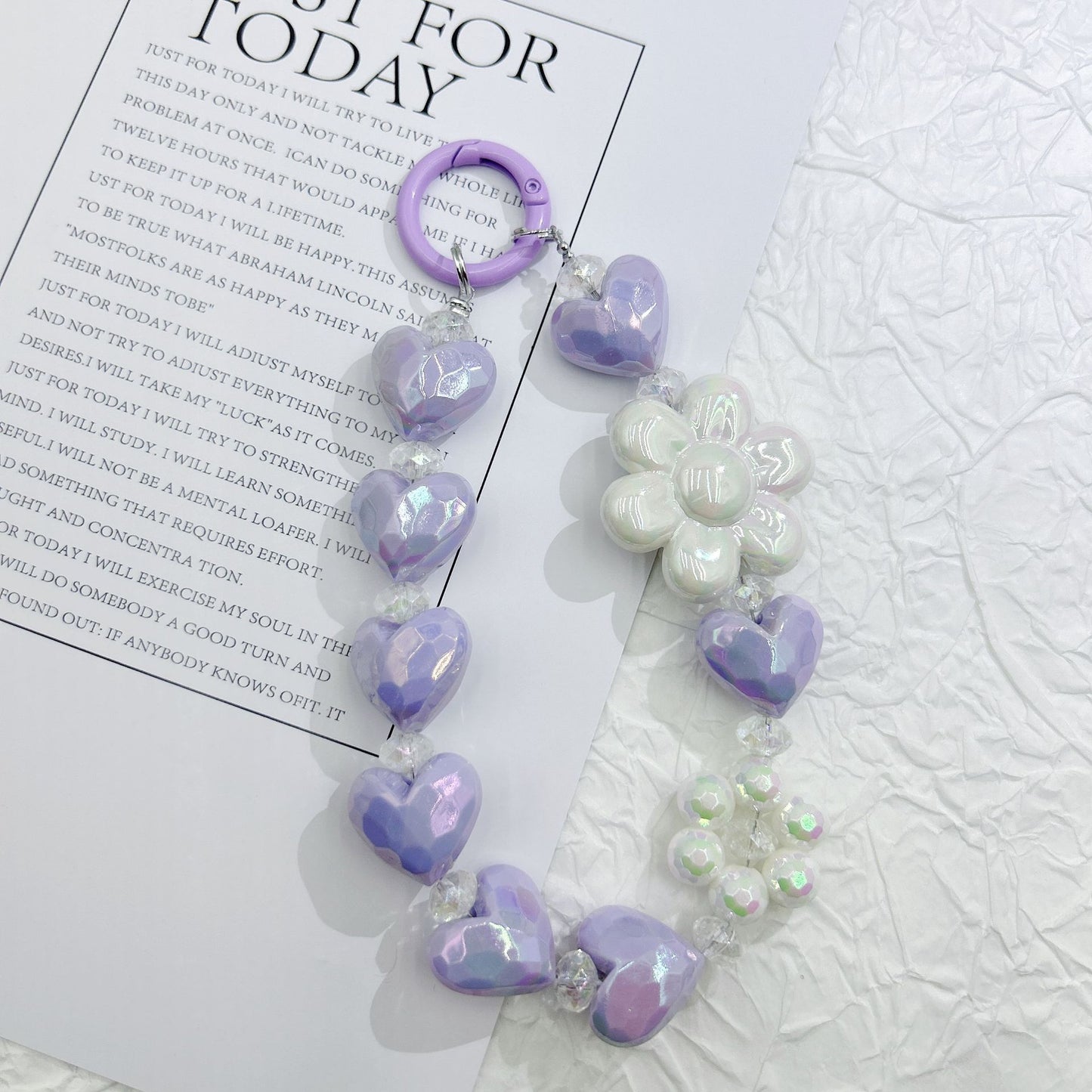 New electroplated love sunflower keychain bead string mobile phone pendant small fresh color bag accessories earphone pendant