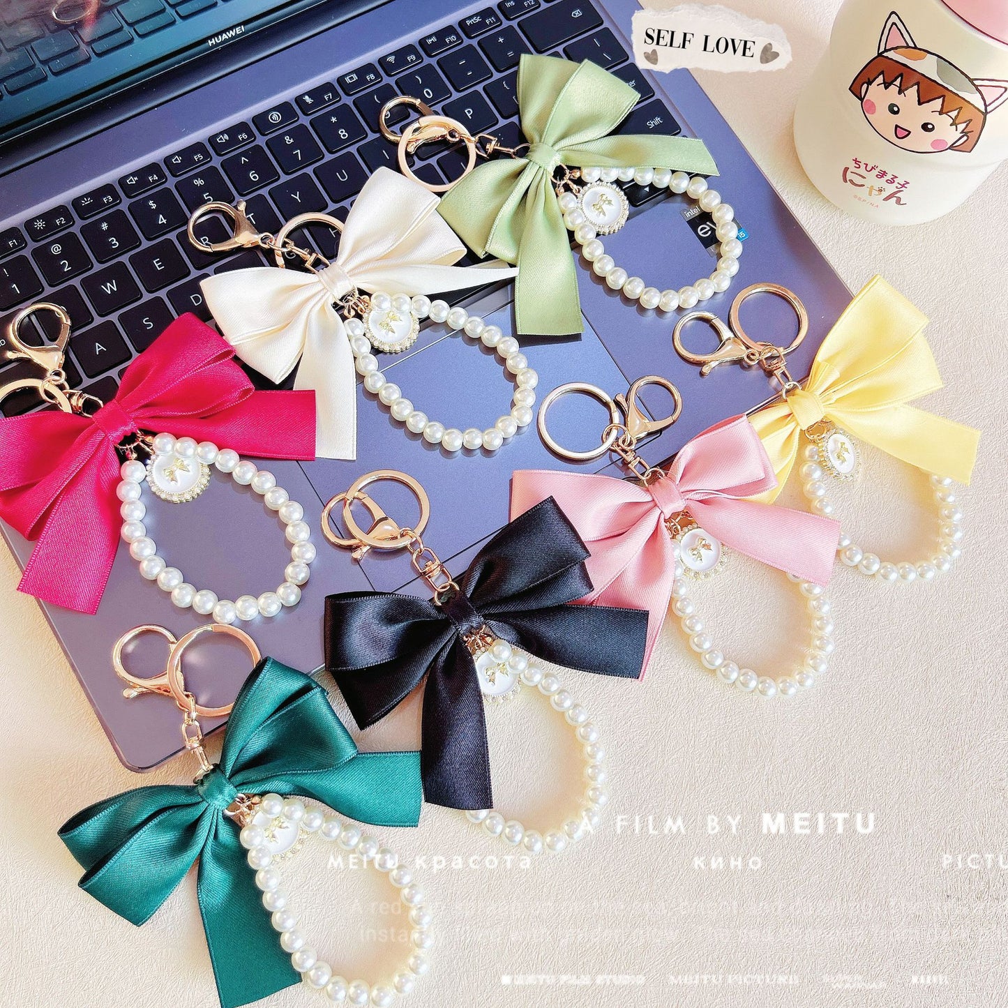 New large pearl bow keychain pendant handmade bead string hair accessories webbing cloth knot bag pendant accessories