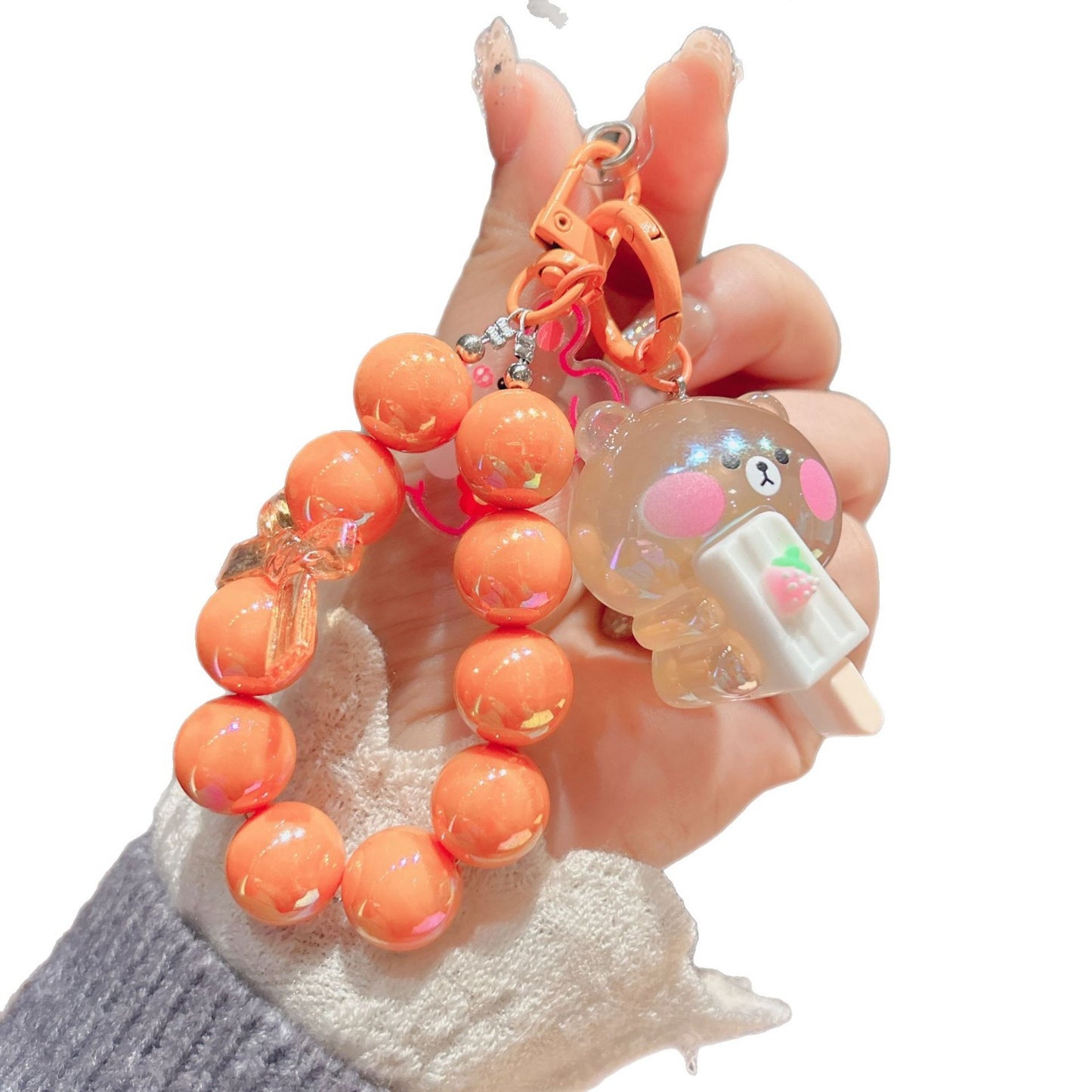 Cartoon luminous acrylic popsicle bear keychain cute mobile phone chain pendant doll bead string bag pendant gift