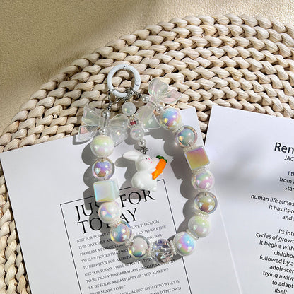 New acrylic bow bead string mobile phone chain keychain pendant DIY bag accessories fashionable and simple style