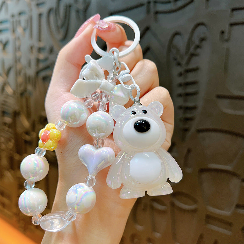 New gradual change strawberry bear bead string mobile phone key pendant pendant bag accessories cute exquisite key chain gift