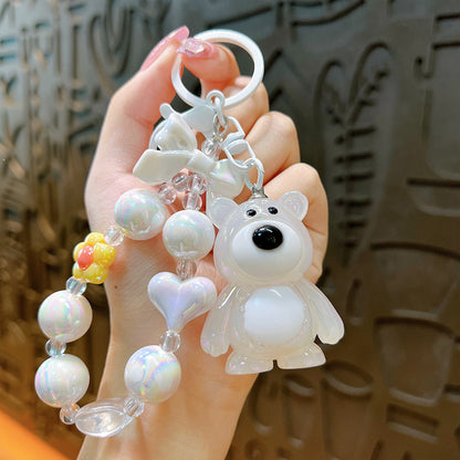 New gradual change strawberry bear bead string mobile phone key pendant pendant bag accessories cute exquisite key chain gift