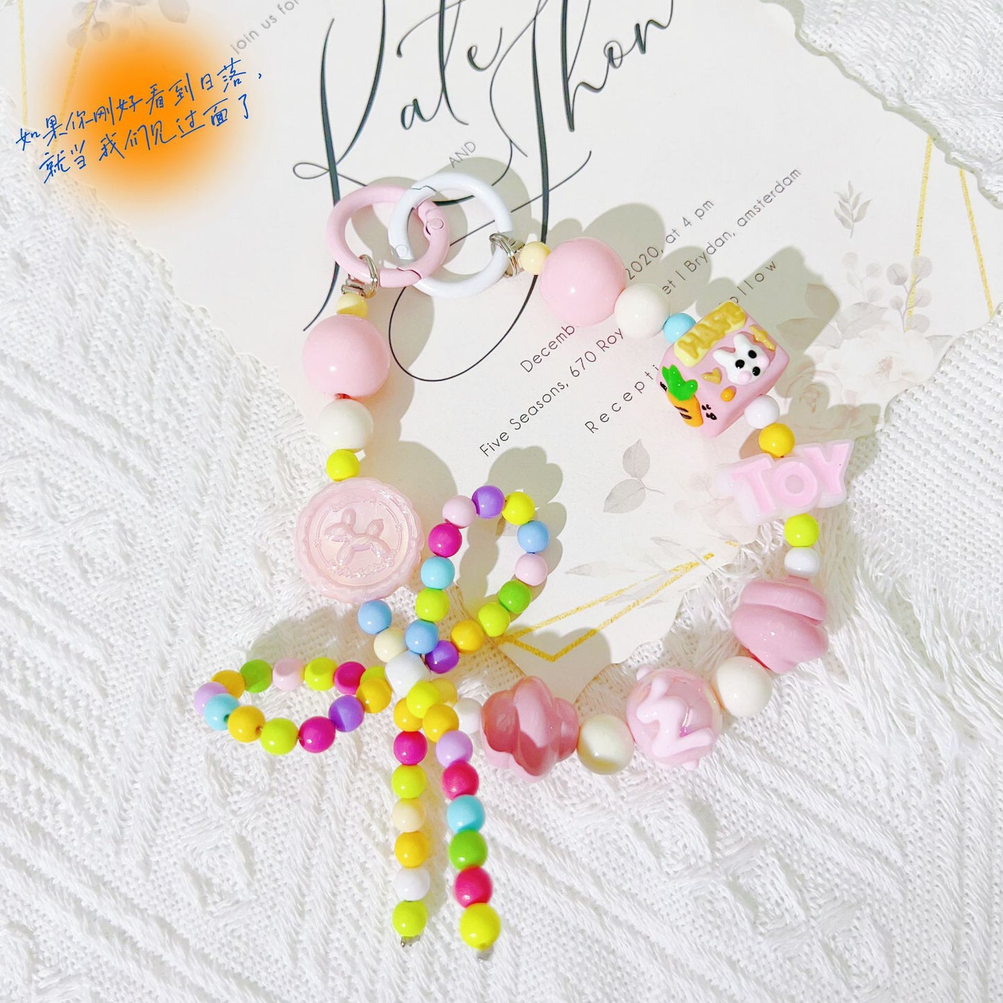 Creative candy color hand-painted bead string mobile phone chain letter keychain pendant earphone bag mobile phone case decorative gift