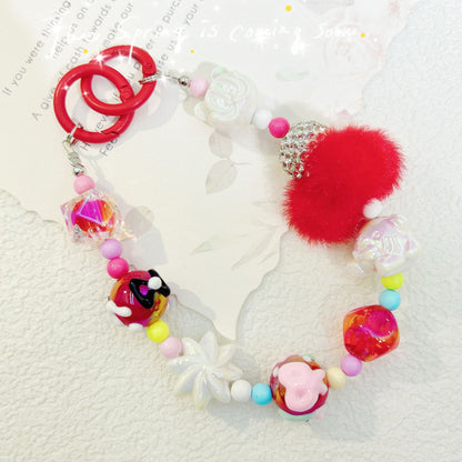 New autumn and winter hairball bead string mobile phone chain exquisite doll mobile phone hanging chain blind box hand-painted bead keychain women's accessories